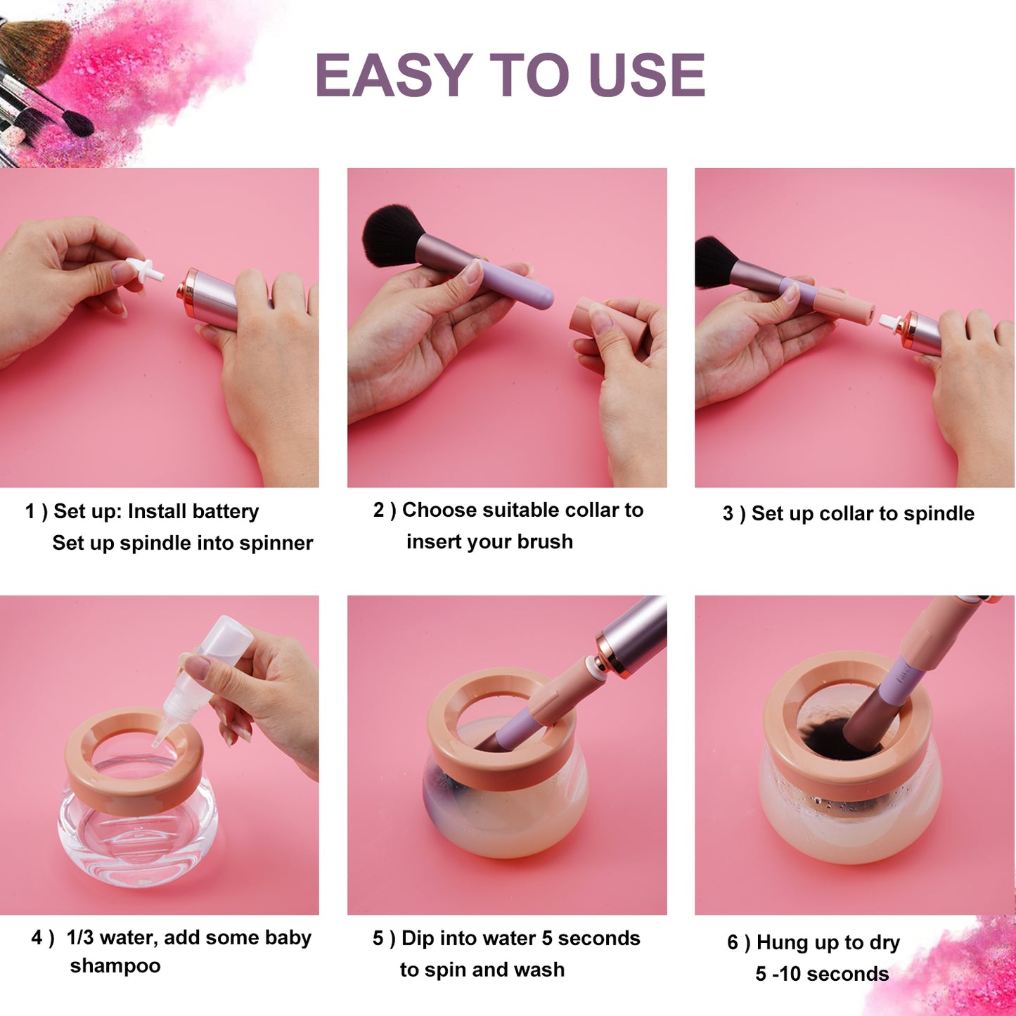 Electric makeup brush cleaner dryer automatic cosmetic brush spinner ink shaker